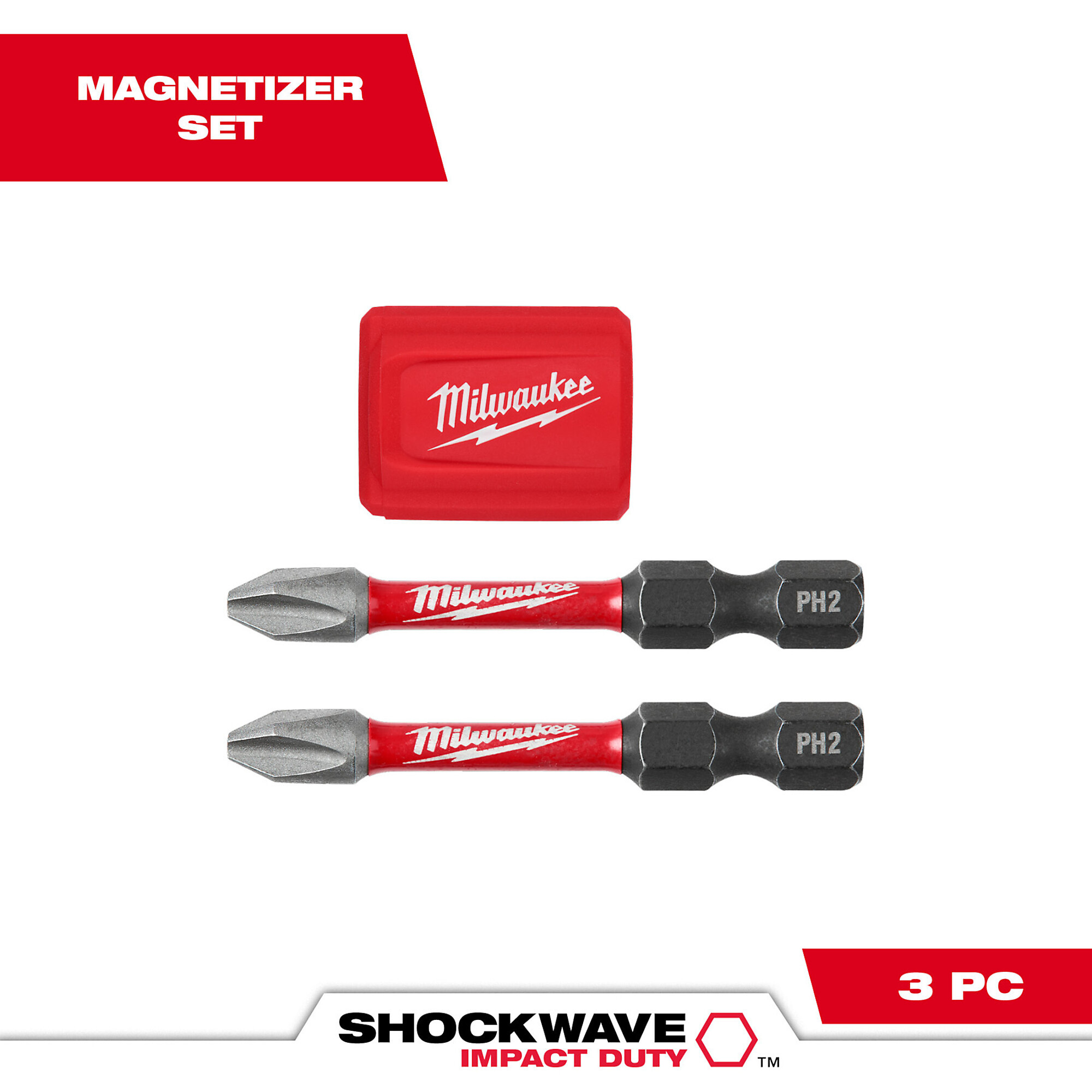 Milwaukee 3PC SHOCKWAVE™ Impact Duty Magnetic Attachment and PH2 Bit Set, Model# 48-32-4550